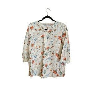 LC Waikiki Grace Size 38 Floral Women's 3/4 Sleeve Pintuck Blouse 100% Cotton